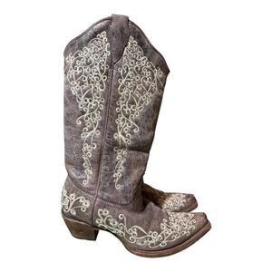 Corral Boots Crater Bone Embroidered Snip Toe Cowboy Boot Women size 7.5